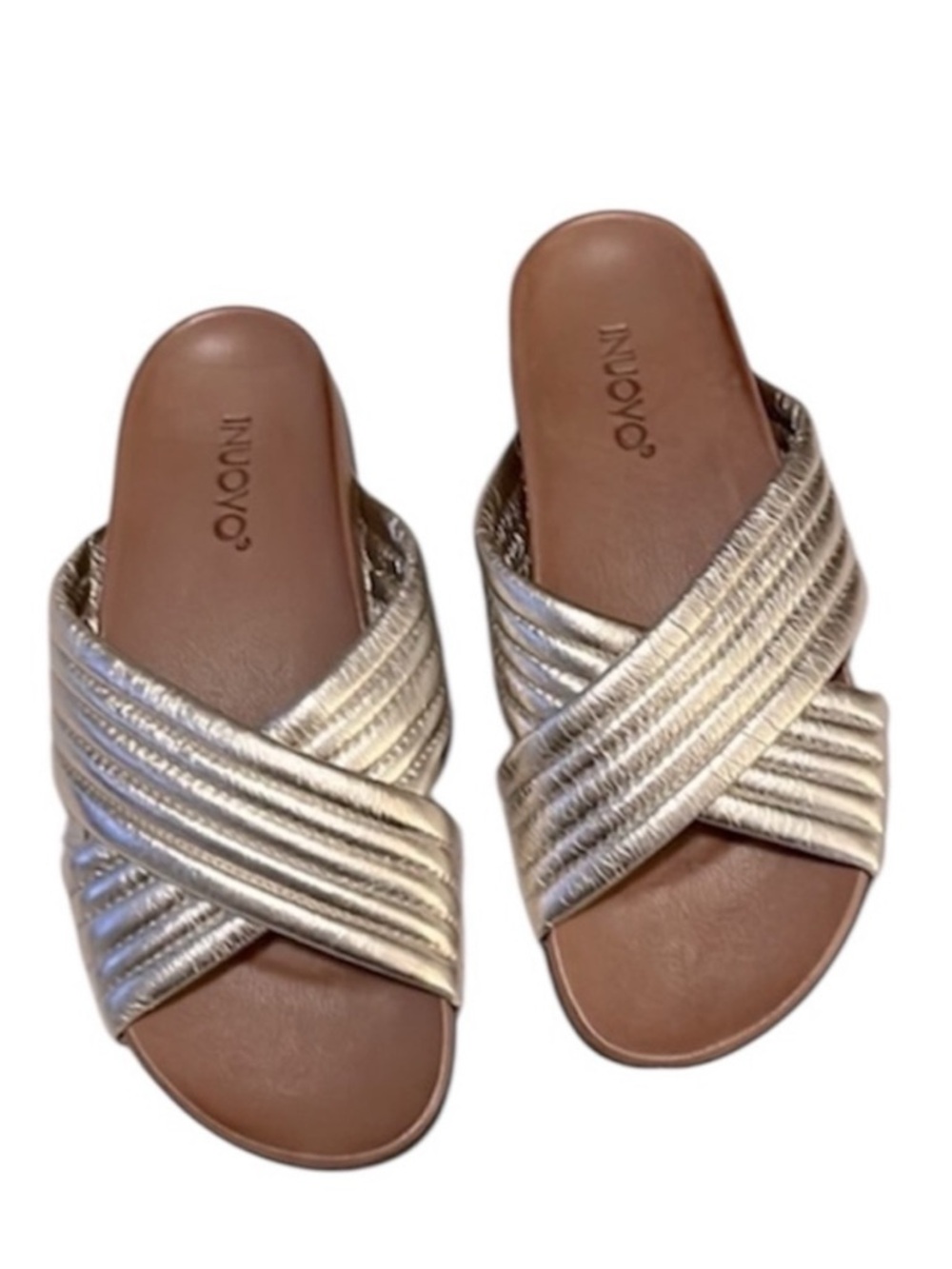 INUOVO Women’s Quilted Metallic Leather Criss Cross Slide Slip On Sandals 38 (7)